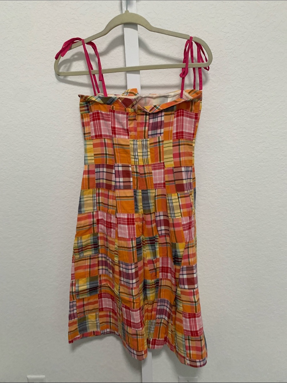 Vintage Ralph Lauren Patchwork Plaid Cotton Mini Dress - Pink, Orange & Blue - Picture 5 of 8